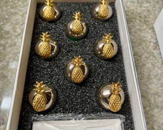 SOLD - set of 8 pineapple place card holders, new in box. 