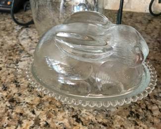 Rabbit covered glass dish