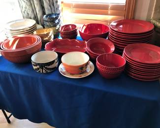 Pier 1 Red Plates (12 pcs), Pier 1 Red Salad Plates (10 Pc),Signature Pasta Bowls, Signature Cereal Bowls