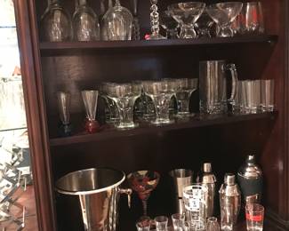 Various bar essentials, glassware, accessories