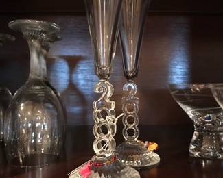 Year 2000 New Year Champagne Flutes - pair