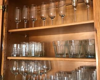 Assortment of Champaign Flutes, wine glasses, drinking glasses, high ball glasses