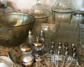 Wonderful salt and pepper holders, glass storage, bowls and accessories
