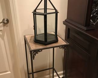 Nice metal and tile table. Glass Terrarium.