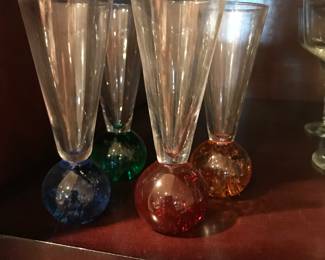 Bubble Bottom Liqueur Glasses - blue, green, red, amber