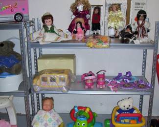 DOLLS - TOYS - SHELVING - ETC