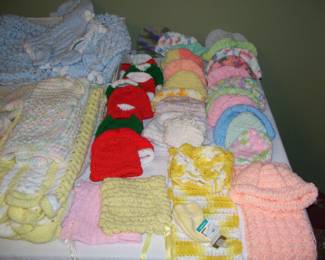 HANDMADE CROCHET BABY CAPS, SCARFS , BLANKIES ETC