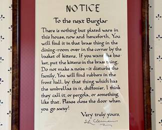 S.L. Clemens "Notice to the next Burglar" Print