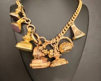 Antique 9 Kt Chain with 7 Fobs