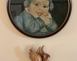 Baby Portrait, Signed L. Harris & Ceramic Angel