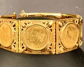 18K Bracelet with Mexican 90% Gold Coins