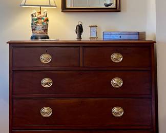Antique Five Drawer Mahogany Chest with Brass Pulls