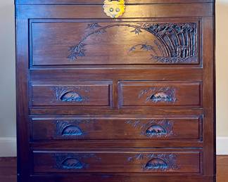 Antique Camphor Wood Blanket Chest with Storage and Drawers