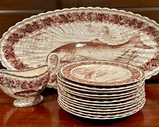 Copeland "Fish" China (12 plates, 1 serving platter, gravy boat)