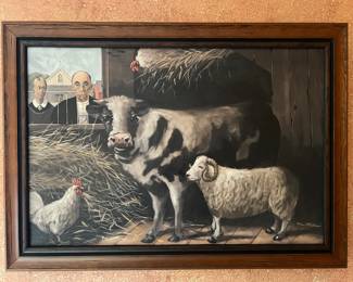 "American Gothic" Oil on Canvas, Signed T.L. Rose