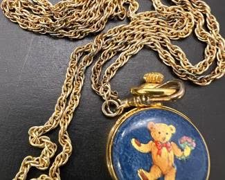 Halcyon Days Enamel Pocket Watch with Chain