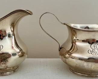 Monogrammed Sterling Creamer & Sugar Bowl