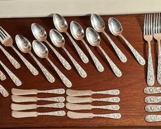 Kirk & Son Sterling Repousse Flatware Set (6 dinner forks, 9 salad forks, 9 knives, 9 teaspoons, 8 butter knives)