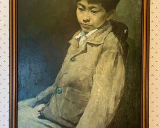 "Young Boy" Oil on Canvas, Signed Christopher Zhang
