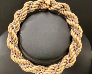 14K Tiffany Twist Thick Round Bracelet with Chain Braid