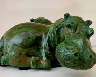 Carved Verdite Stone Hippos