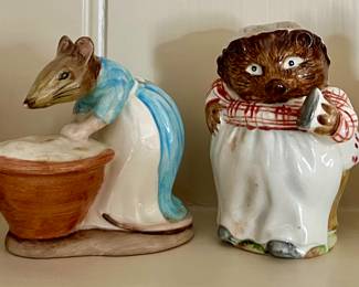 Beatrix Potter's Figurines (Beswick England) Mrs. Tittlemouse, Mrs. Tiggy Winkle, Anna Maria, Timmy Willie (left to right)
