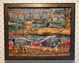 "African Scene" Acrylic on Canvas, Signed Catherine Paynter