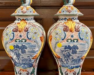 Antique Delft 5 Piece Garniture Polychrome Set  