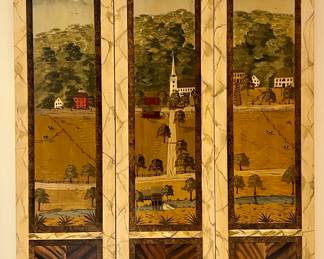 Tom Rose Hand Painted Three Panel Folk Art Screen 