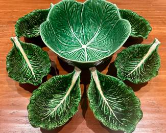 Bordallo Pinheiro Majolica Green Savoy Cabbage Salad Set