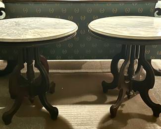 (2) Victorian Marble Top Side Tables