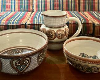 (2) Art Pottery Bowls & Pitcher