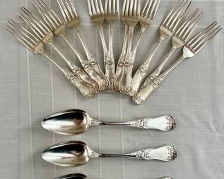 (12) Monogrammed Sterling Forks & (3) Sterling Teaspoons