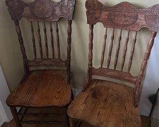 Pair of Carved Oak Dining Chairs