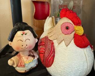 Japanese Fabric Plush Rooster, Japanese Bubble Head Figurine