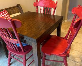 table 3 chairs and bench 