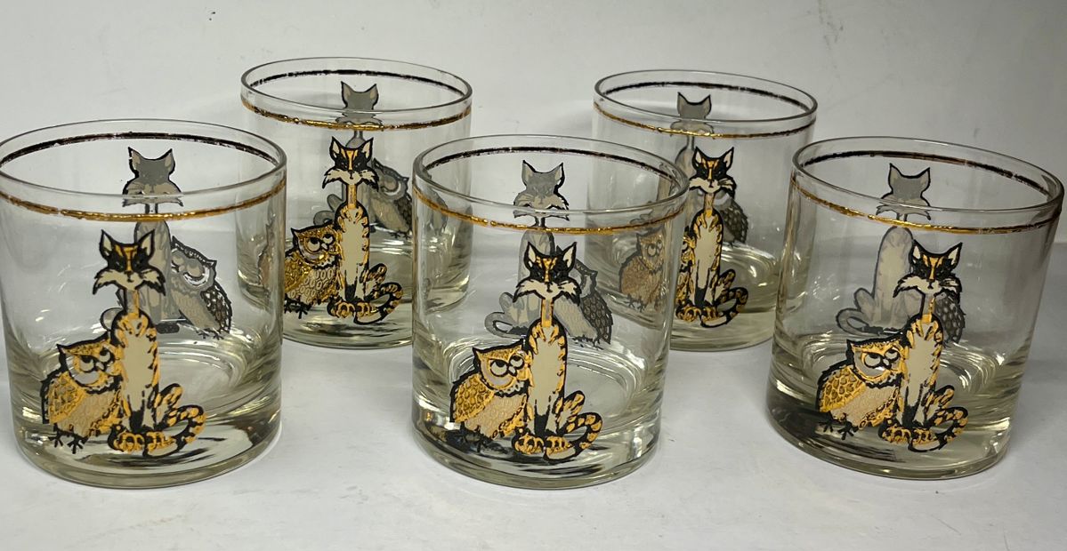 MCM Culver  CAT & OWL Lowball drink glasses