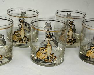 MCM Culver  CAT & OWL Lowball drink glasses
