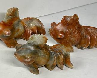 Vintage pre 1953 carved stone Koi set of 3