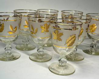 MCM Libby embossed leaves Cordia 8oz frosted drink glasses