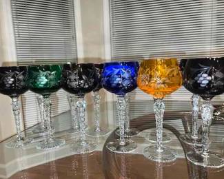 set 12 crystal jewel toned wine hocks