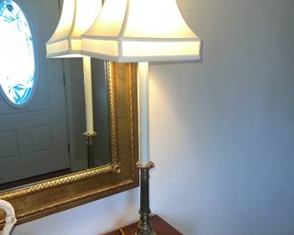 Tall Neoclassical Brass Candlestick Lamp 
