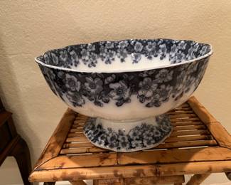 Very large flow blue punch bowl