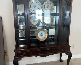 Antique single  door China cabinet with Queen Anne Legs  and exquisite carved details 