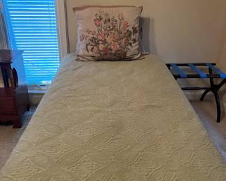 Pair of twin beds
Sage green Matelasse' coverlets with bedskirts and shams
Pair Tapestry Euro Shams