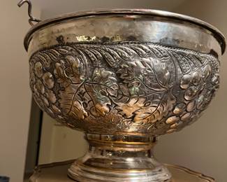 Large embossed bowl designed to chill 5 wine bottles or use as a punch bowl. 