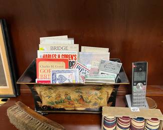 Vintage Poker Chips, cards and Bridge books