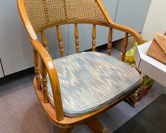 Bent oak and caned swivel chair