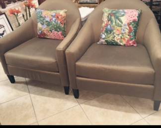 Pair Curved Back Taupe Chairs