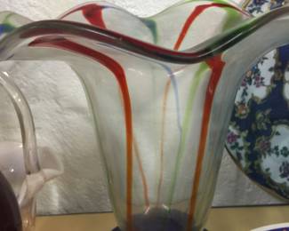 Blown Glass Vase multi color stripes